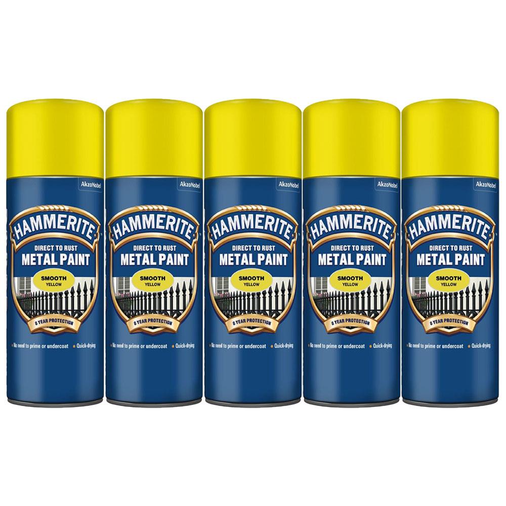 5X Hammerite Smooth Yellow Spray Paint 400ml