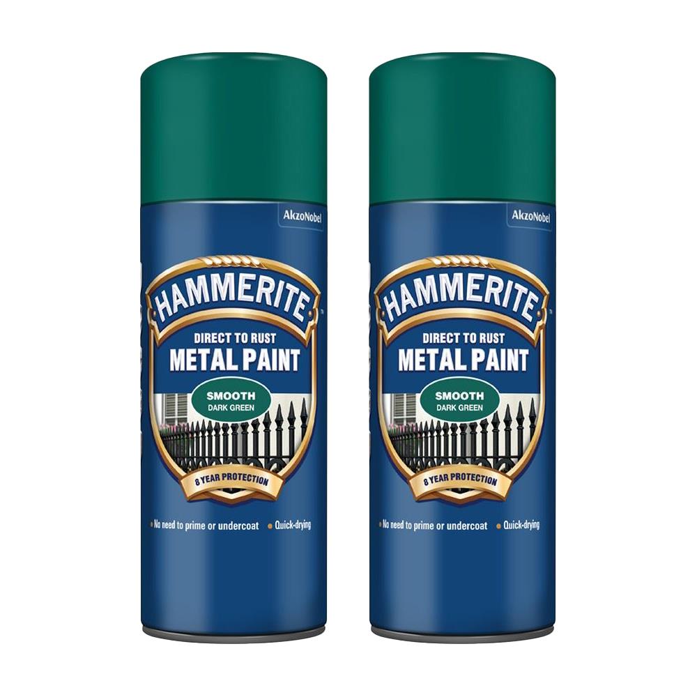 2X Hammerite Smooth Dark Green Spray Paint 400ml