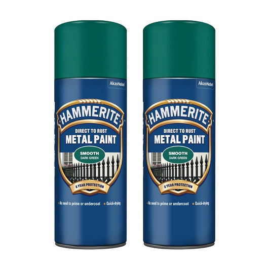 2X Hammerite Smooth Dark Green Spray Paint 400ml