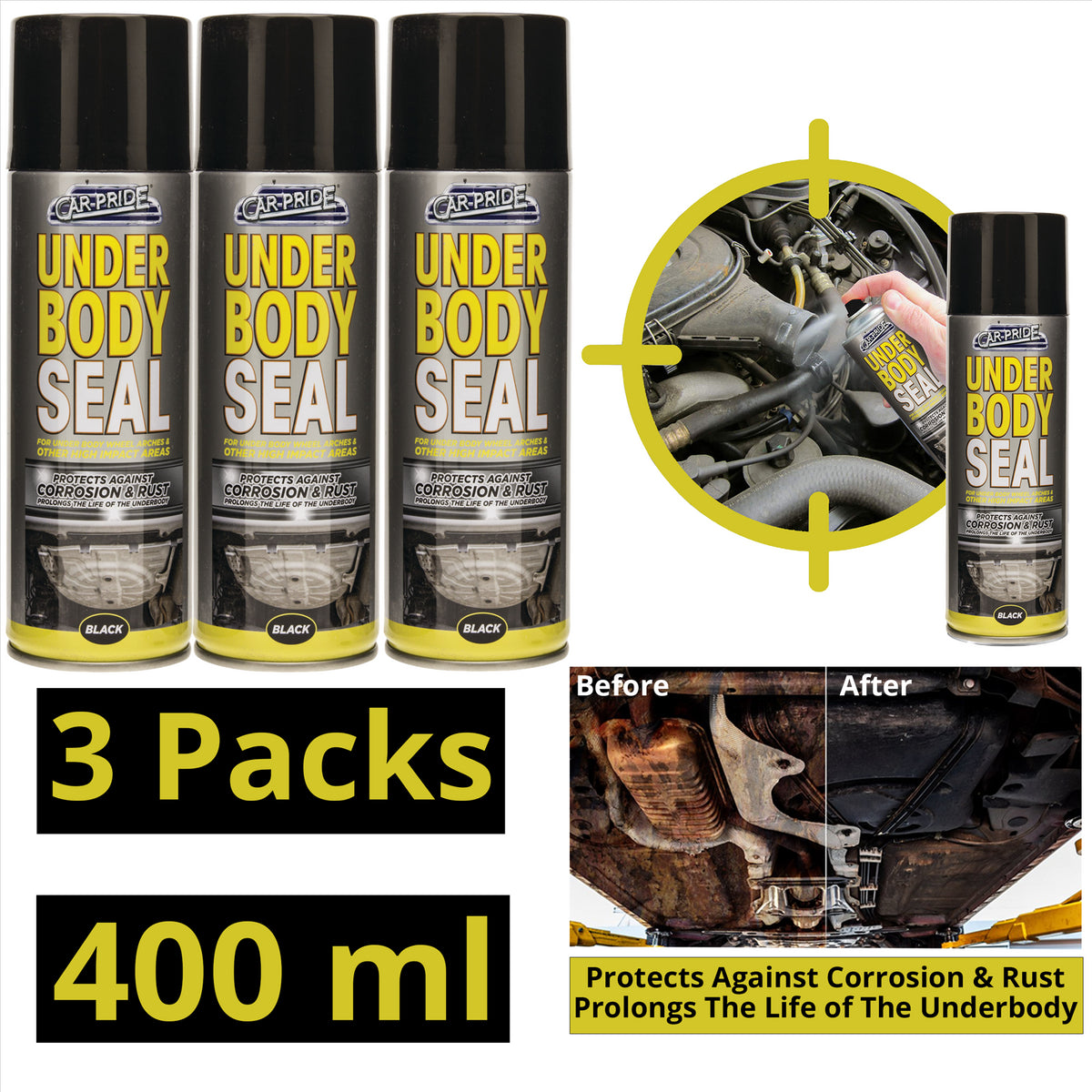 3x Under Body Seal Black 400ml