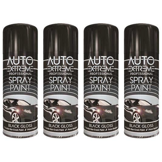 4X Auto Extreme Black Gloss Spray Paint 400ml