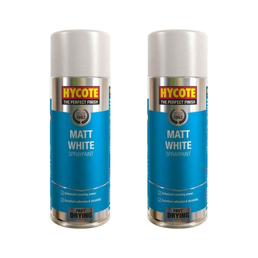 2X Hycote Matt White Spray Paint 400ml