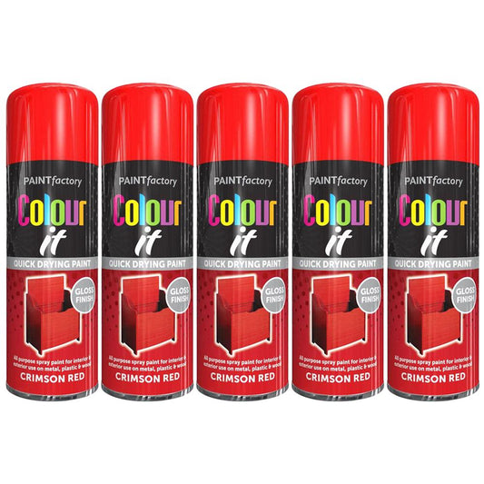 5X Paint Factory Crimson Red Gloss Spray Paint 400ml