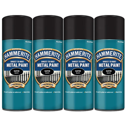 4X Hammerite Satin Black Spray Paint 400ml