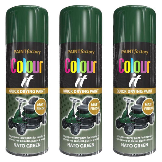 3X Paint Factory Nato Green Matt Spray Paint 400ml