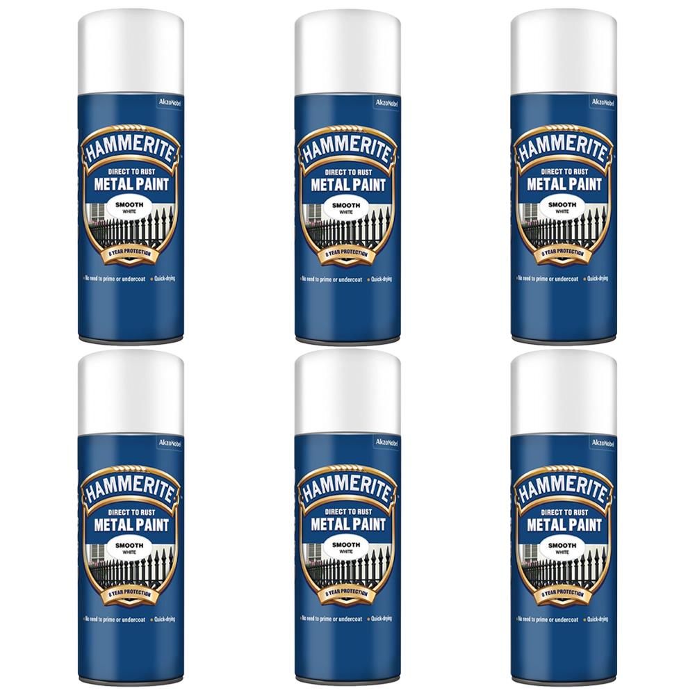 6X Hammerite Smooth White Spray Paint 400ml