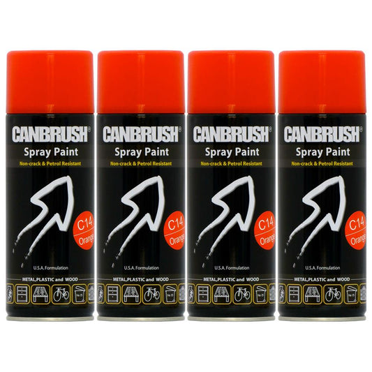 4X Canbrush C14 Orange Spray Paint 400ml