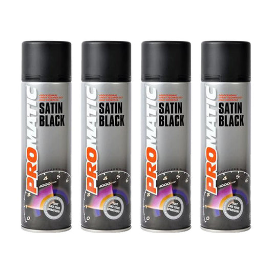 4X Promatic Satin Black Spray Paint 500ml