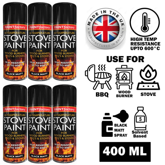 6X High Temp Black Stove Spray Paint 400ml