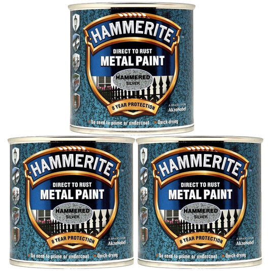 3X Hammerite Hammered Silver Paint 250ml