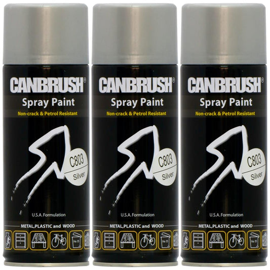 3X Canbrush C803 Silver Spray Paint 400ml