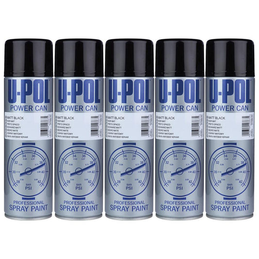 5X Upol Power Can Matt Black Spray Paint 500ml