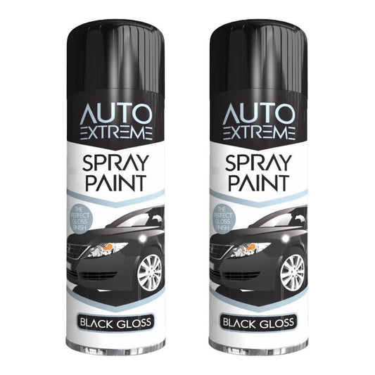 2X Auto Spray Black Gloss Spray Paint 250ml