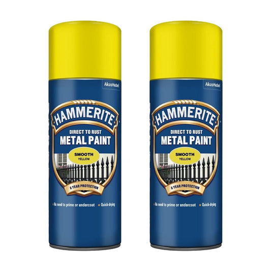 2X Hammerite Smooth Yellow Spray Paint 400ml