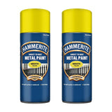 2X Hammerite Smooth Yellow Spray Paint 400ml