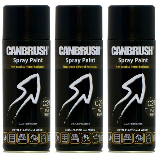 3X Canbrush C29 Flat Black Spray Paint 400ml