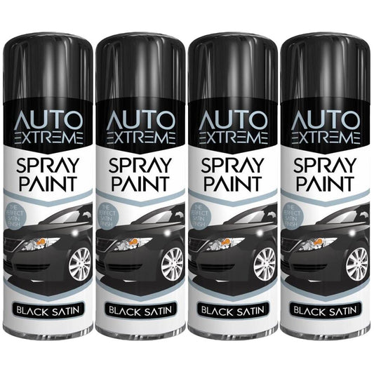 4X Auto Spray Black Satin Spray Paint 250ml