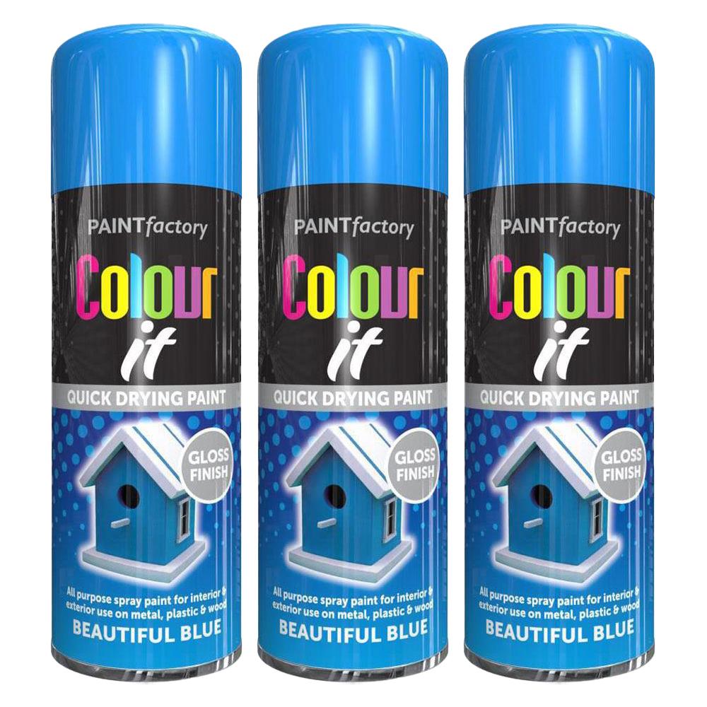 3X Paint Factory Beautiful Blue Gloss Spray Paint 250ml