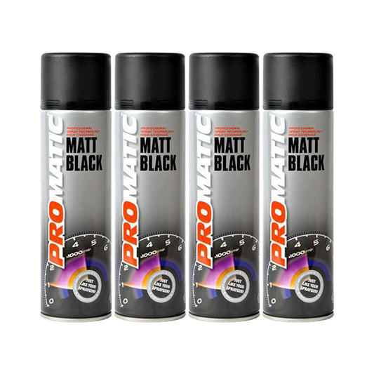 4X Promatic Matt Black Spray Paint 500ml