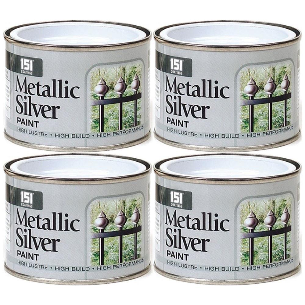 4X Metallic Silver Paint Tin 180ml