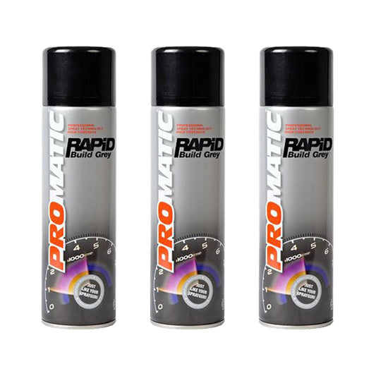 3X Promatic Rapid Build Grey Primer Spray 500ml