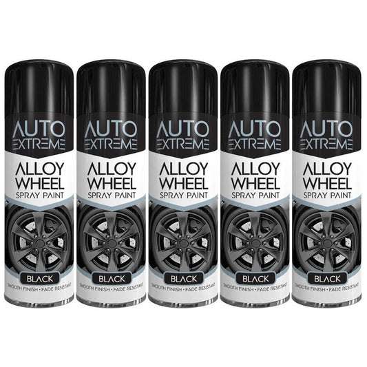 5X Auto Extreme Black Alloy Wheel Spray Paint 300ml