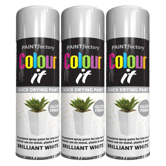 3X Paint Factory White Gloss Spray Paint 250ml