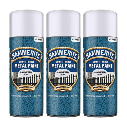 3X Hammerite Hammered Silver Spray Paint 400ml