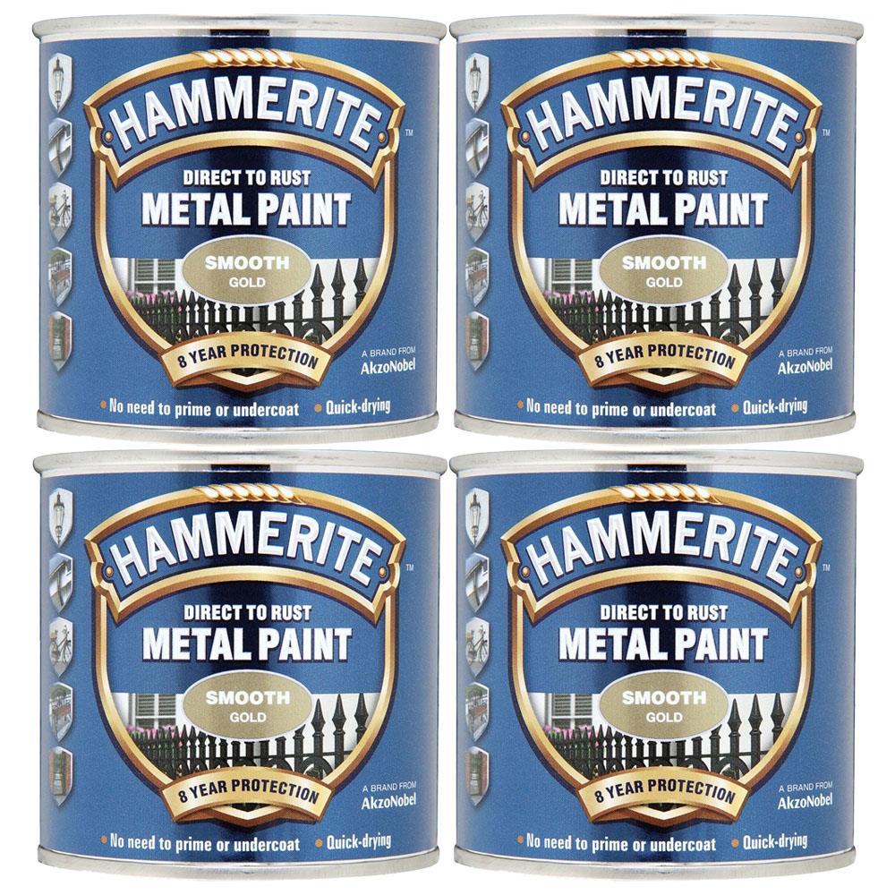 4X Hammerite Smooth Gold Paint 250ml