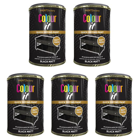 5X Paint Factory Black Matt Tin Paint 300ml