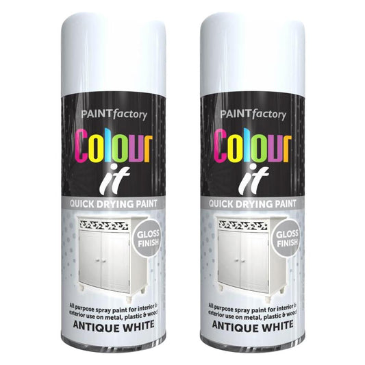 2X Paint Factory Antique White Gloss Spray Paint 400ml