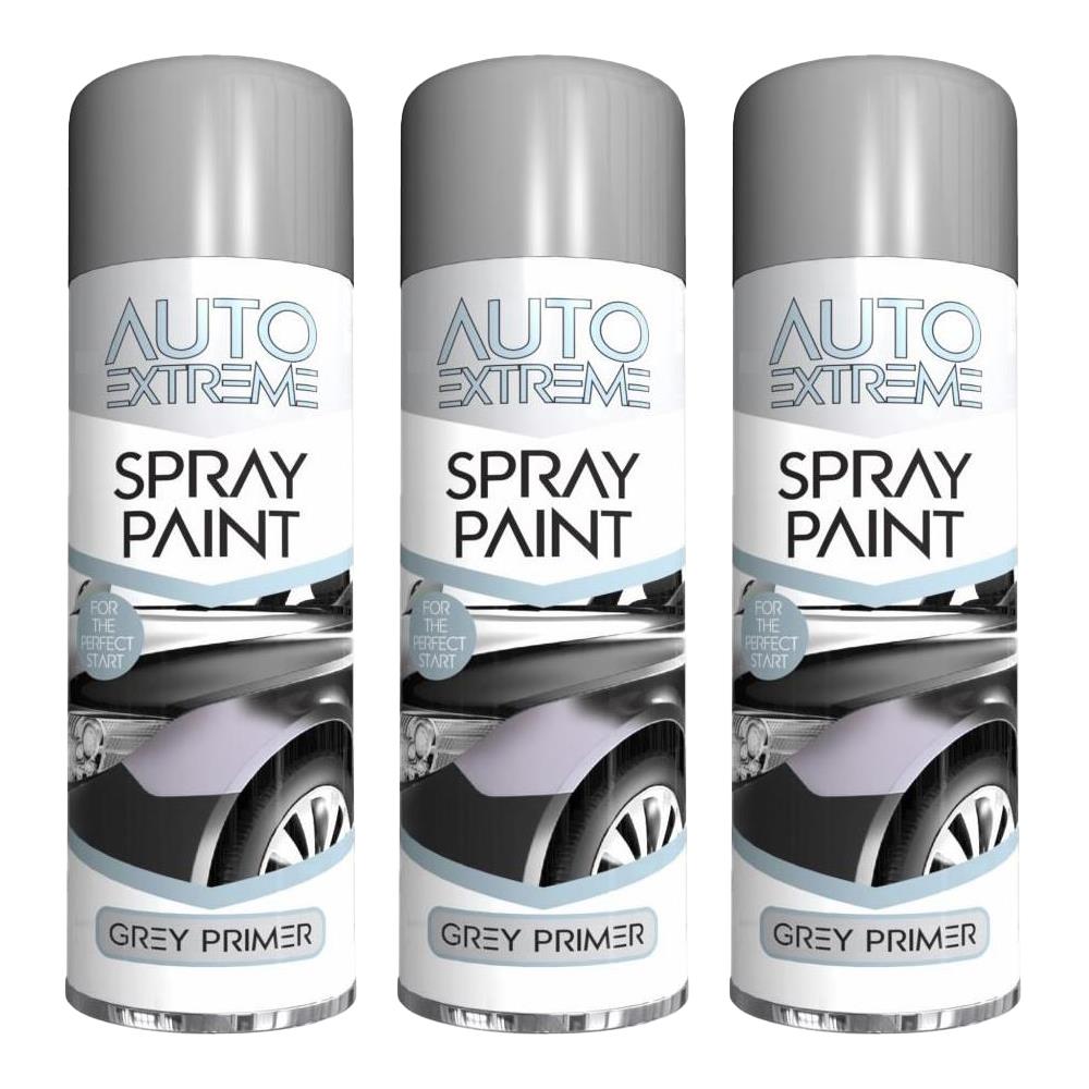 3X Auto Spray Grey Primer Spray Paint 250ml