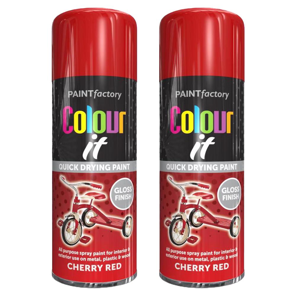 2X Paint Factory Cherry Red Gloss Spray Paint 400ml