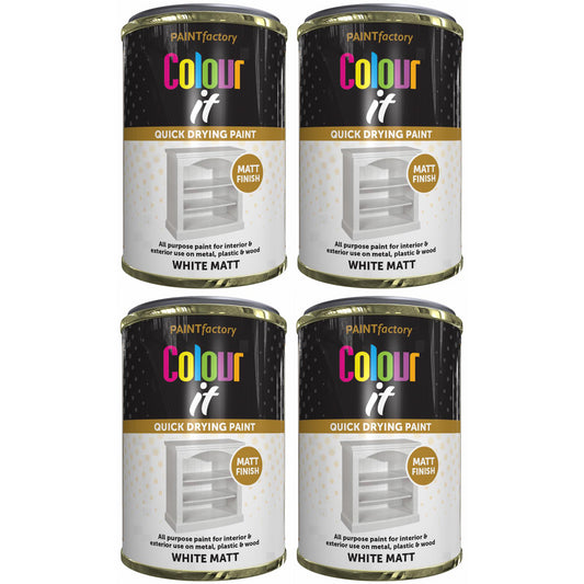 4X Paint Factory White Matt Tin Paint 300ml