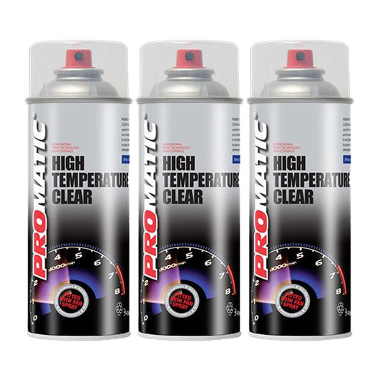 3X Promatic Clear High Temperature Spray Paint 400ml