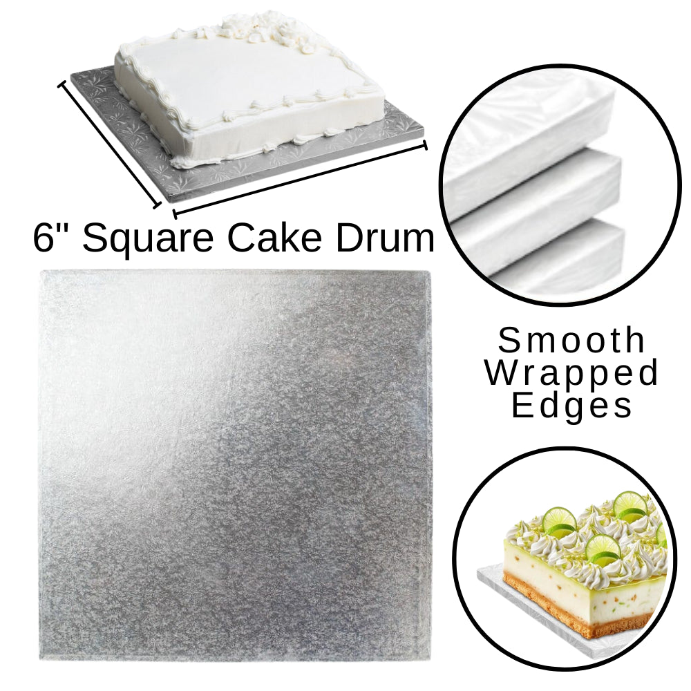 1 Board - 6" Square Cake Drums - Silver