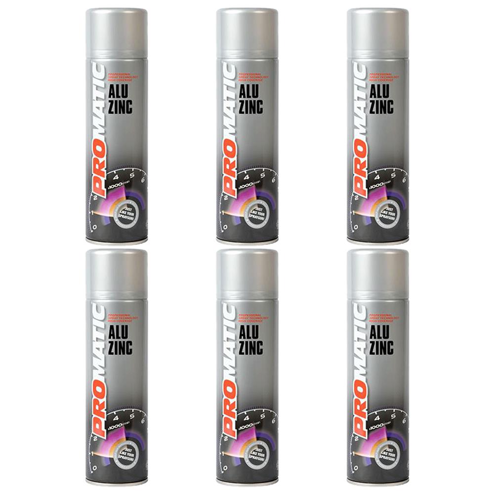 6X Promatic Alu Zinc Spray Paint 500ml