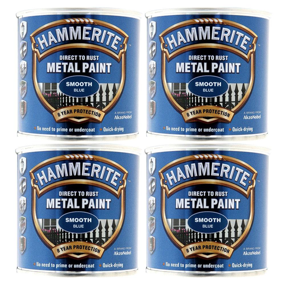 4X Hammerite Smooth Blue Paint 250ml