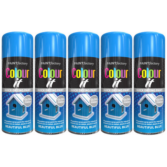 5X Paint Factory Beautiful Blue Gloss Spray Paint 400ml