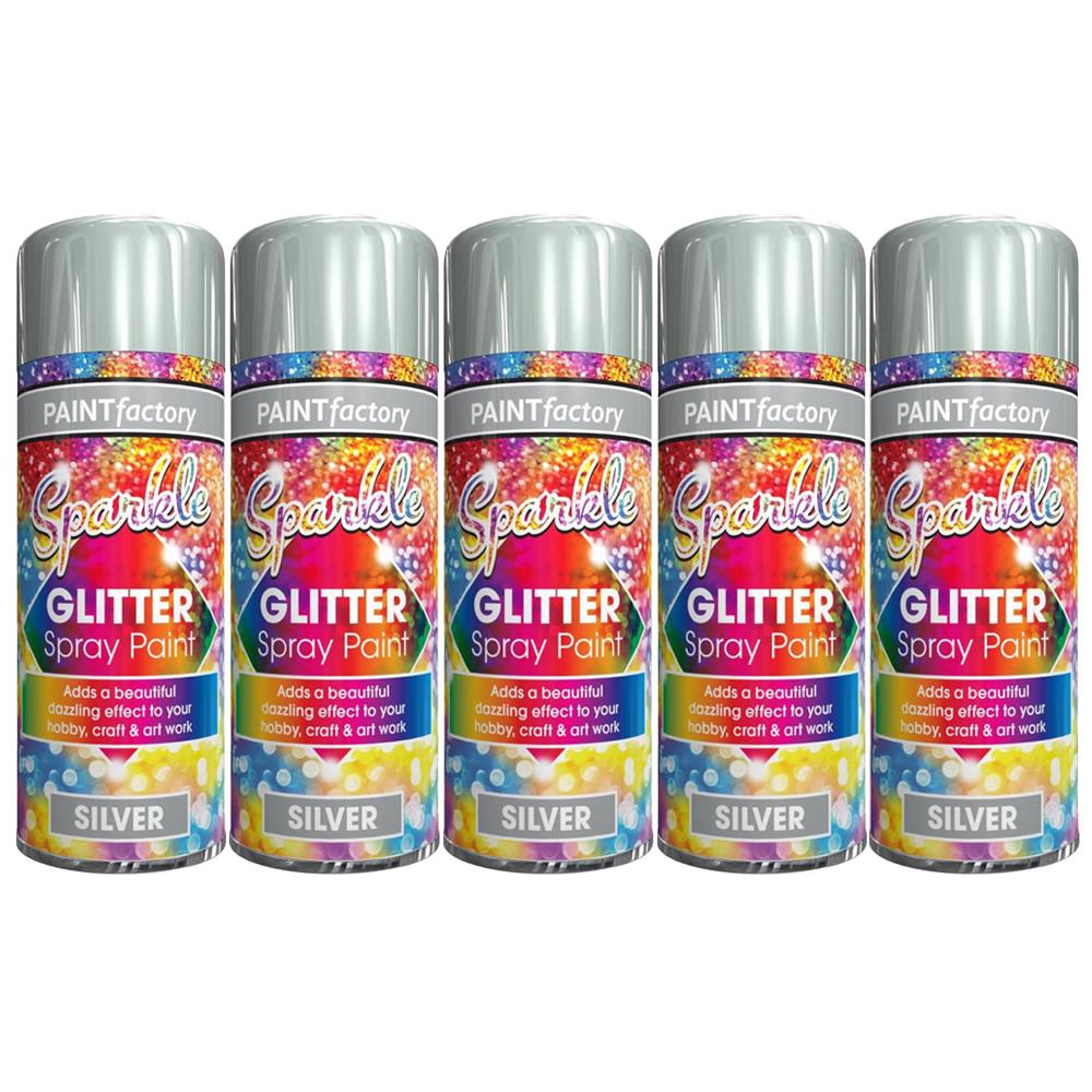 5X Paint Factory Silver Glitter Spray Paint 200ml