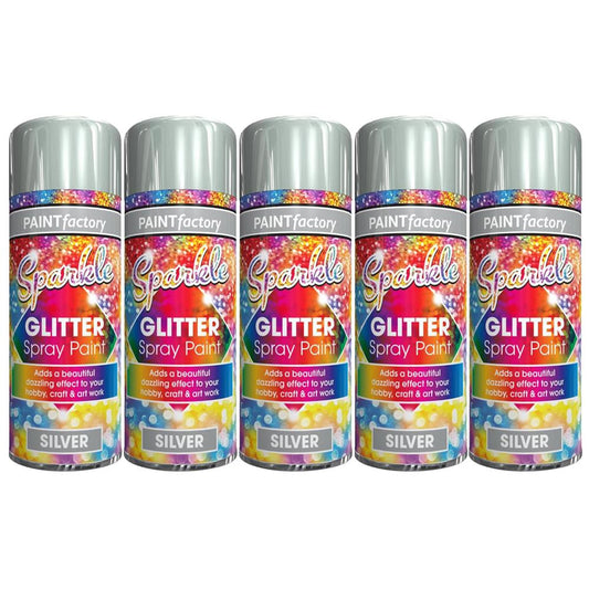 5X Paint Factory Silver Glitter Spray Paint 200ml