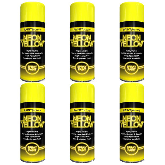 6X Paint Factory Neon Yellow Spray Paint 400ml