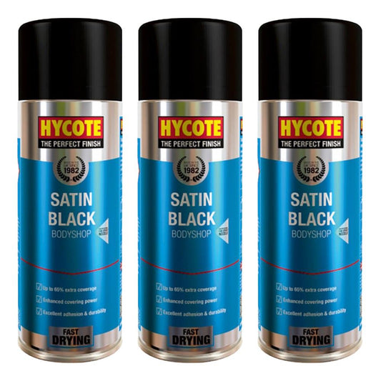 3X Hycote Bodyshop Satin Black Spray Paint 400ml