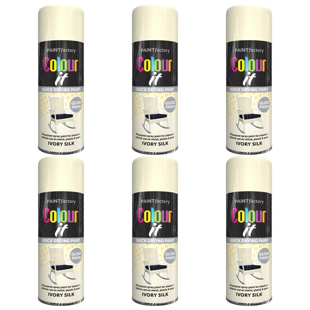 6X Paint Factory Ivory Silk Gloss Spray Paint 400ml