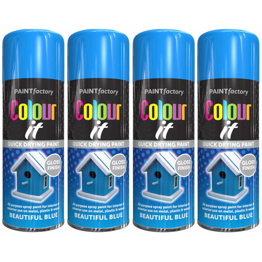 4X Paint Factory Beautiful Blue Gloss Spray Paint 400ml