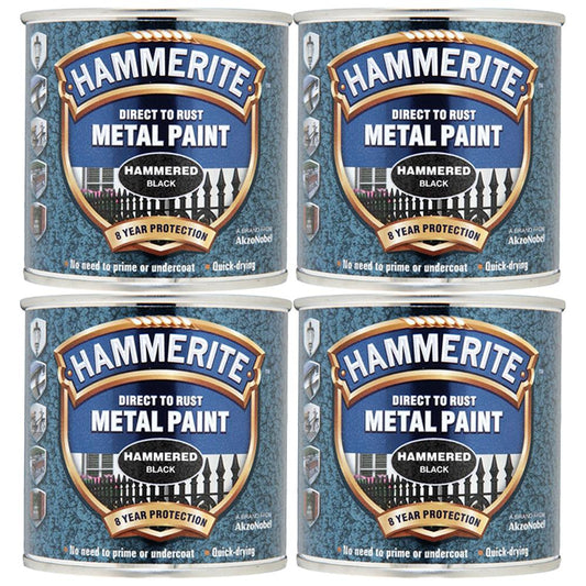 4X Hammerite Hammered Black Paint 250ml