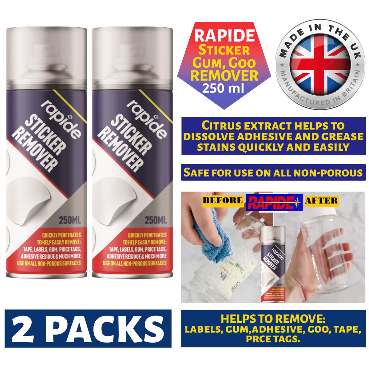 2X Rapide Sticker Remover Spray 250ml