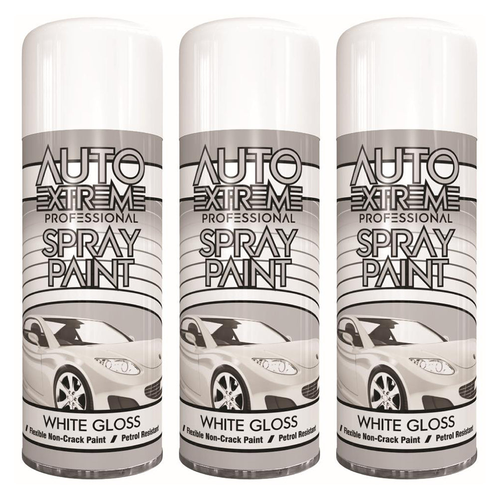 3X Auto Extreme White Gloss Spray Paint 400ml