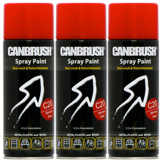 3X Canbrush C20 Monsa Red Spray Paint 400ml