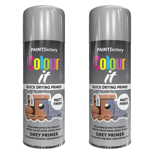 2X Paint Factory Grey Primer Spray Paint 400ml